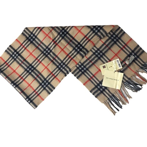 Vintage Burberry Multi-Color Tan Black Red 100% Cashmere Scarves - Picture 1 of 7